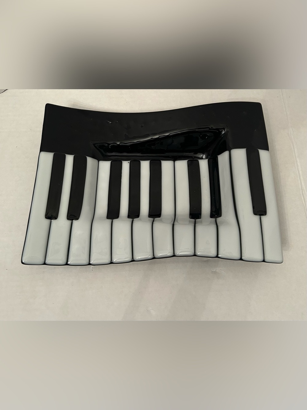 Piano Keyboard Glass Trinket Dish - Black & White